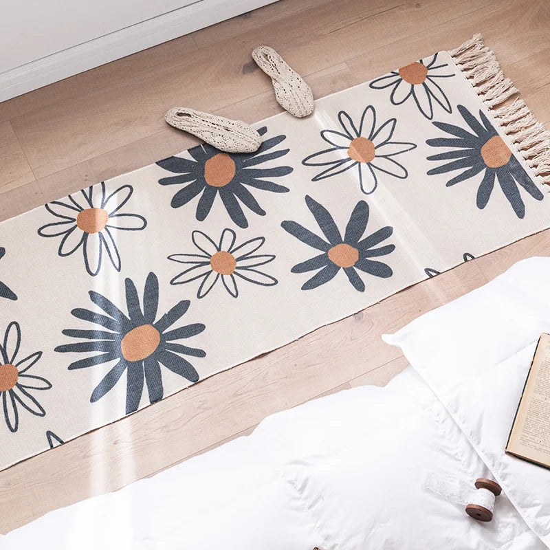 Boho Cotton Linen Rug 60x180cm with Tassels - Handwoven Floor Decor Carpet