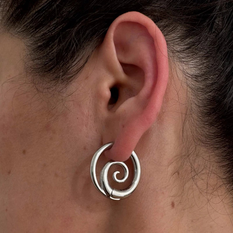Stainless Steel Hoop Earrings with Spiral Design - Gothic Punk Style