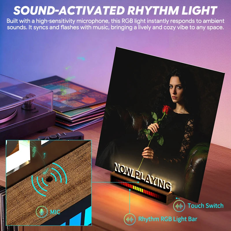 Vinyl Record Stand with RGB LED Light and Sound Reactive Display