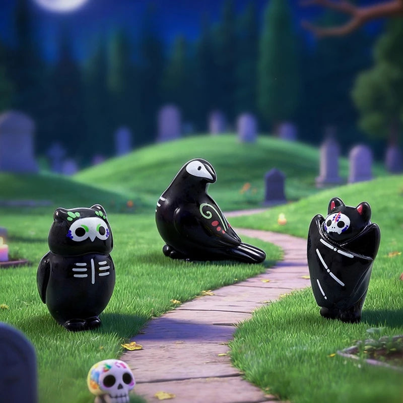 Halloween Mini Ghost Owl Bat Figurine Set - Decoration & DIY Accessories
