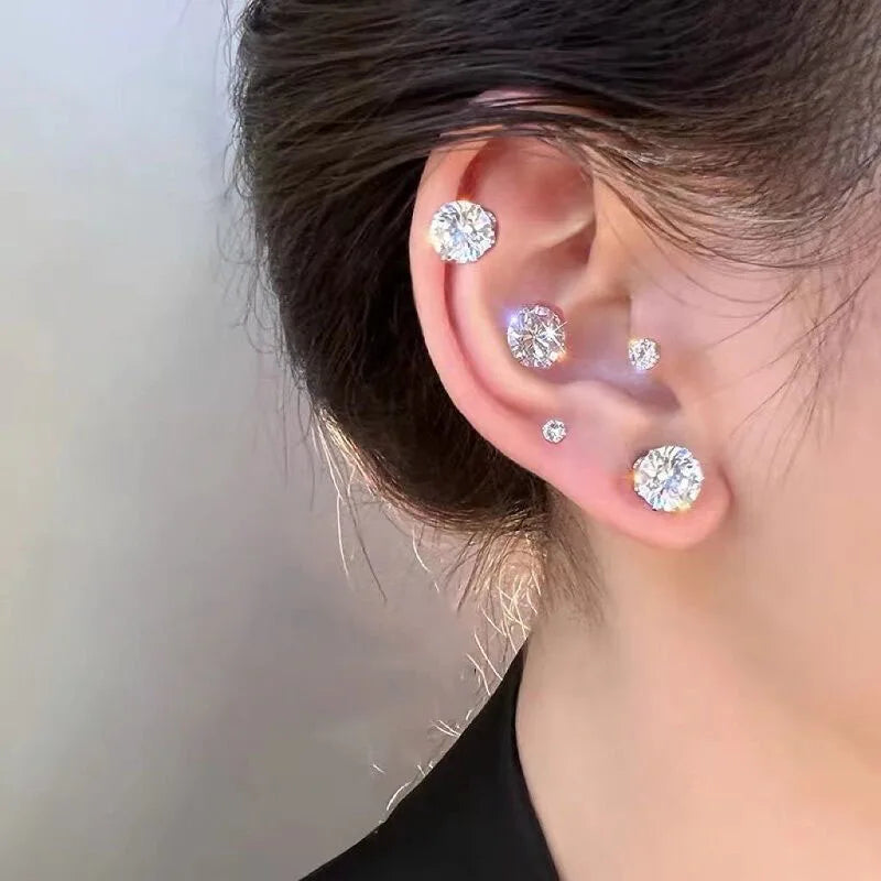 Magnetic CZ Stud Earrings for Women Men Non Piercing Jewelry 2 Pack