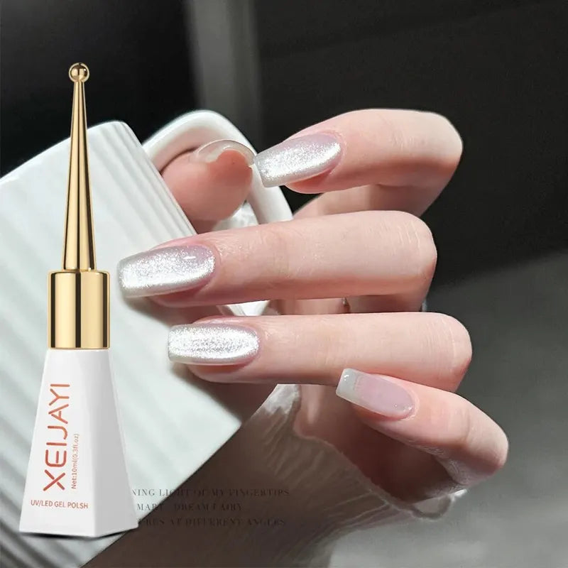 Holographic Mirror Cat Eye Gel Nail Polish with Magnetic Galactic Effect - 10ml, Soak Off UV LED