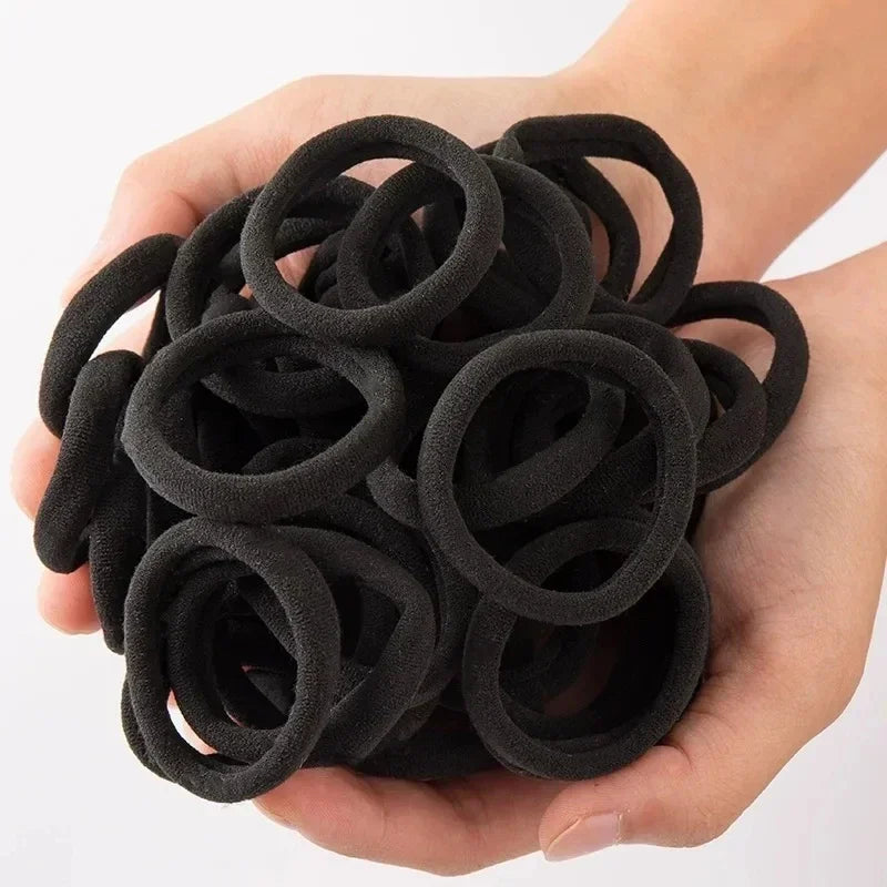 High Elastic Black Hair Bands for Women - Durable Ponytail Holders & Headbands