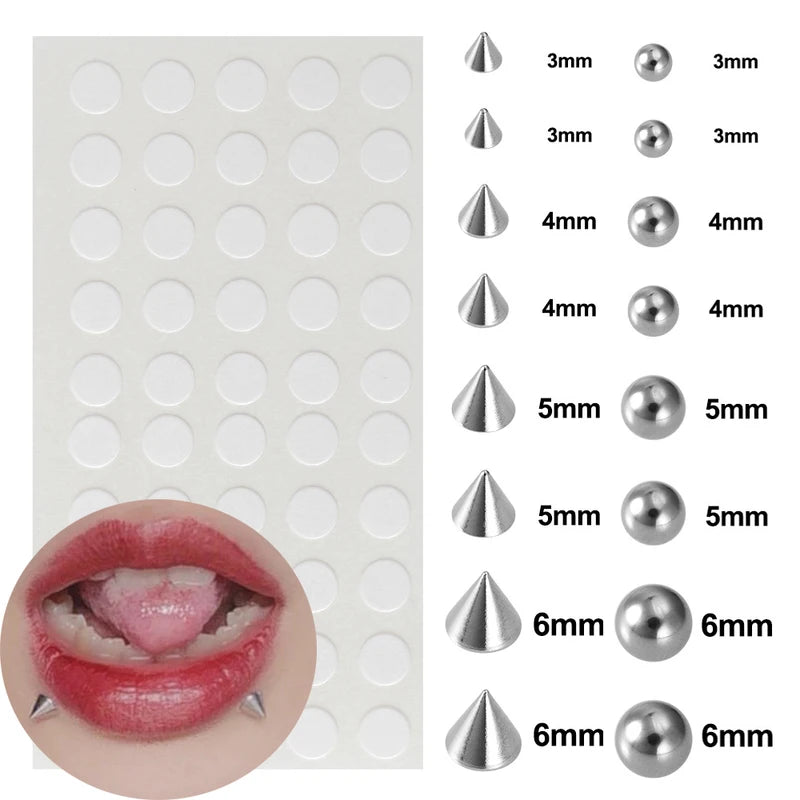 8pcs Fake Lip Nails & 50pcs Body Jewelry Stickers Non Piercing Earrings