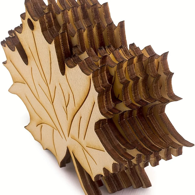 10pcs Wooden Maple Leaf Ornaments Fall Holiday Decorations Craft Supplies