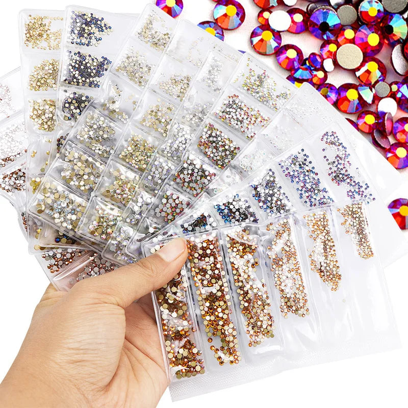 Assorted Flat Back Glass Rhinestones for Nail Art & Crafts - Non Hotfix Crystals