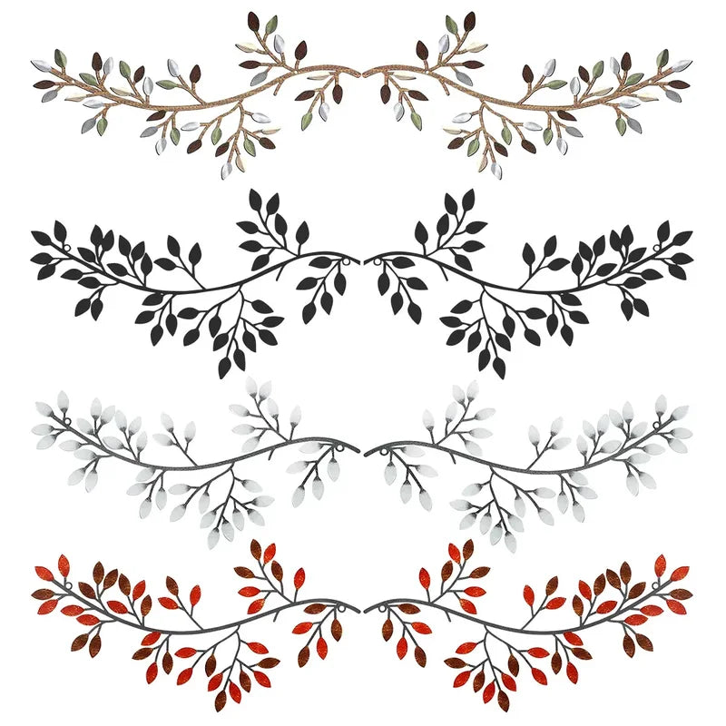 Metal Tree Leaf Wall Decor Set - Artistic Wrought Iron Vine Olive Branch Wall Art