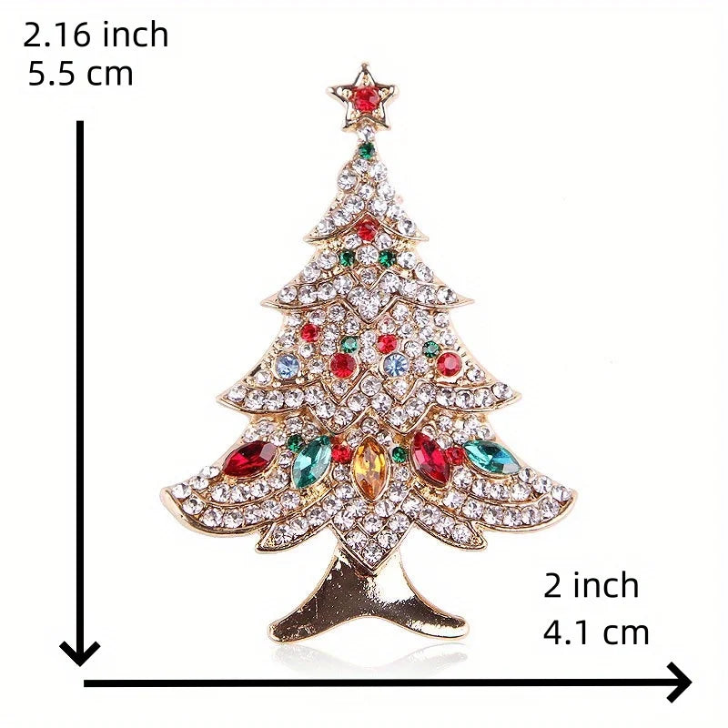 Elegant Christmas Tree Crystal Brooch Pin for Women Men Festival Gift