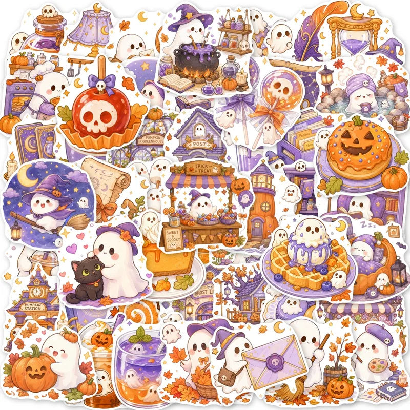50Pcs Pastel Halloween Stickers Waterproof Vinyl Decals for Journals, Laptops & Phones
