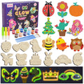 Kids DIY Wooden Magnet Craft Kit with Glow Paint & Accessories