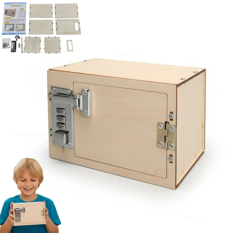 DIY Wooden Mechanical Password Box Kit with Combination Lock - Educational Money Bank for Kids