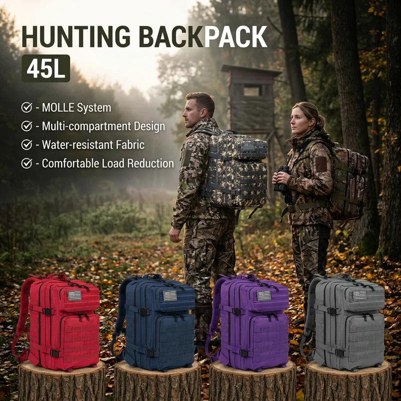 Large Capacity Tactical Hunting Backpack with Molle System for Outdoor Camping and Wilderness Trekking