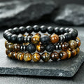 Men's Natural Tiger Eye Lava Rock Beaded Bracelet Set - Stress Relief Yoga Accessory