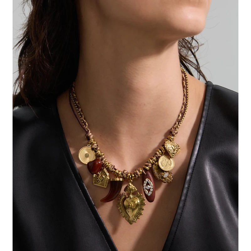 Handmade Resin Heart Pendant Necklace with Stainless Steel Chain & Charm