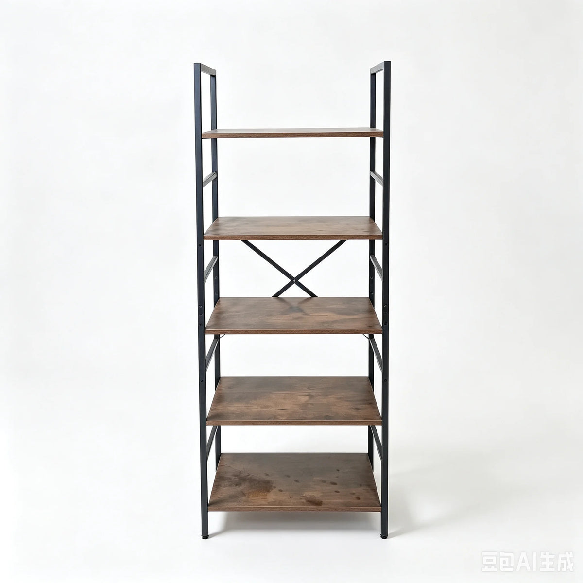 Industrial Wooden Bookcase Storage Shelf with Metal Frame - 5 & 6 Tier Freestanding Organizer
