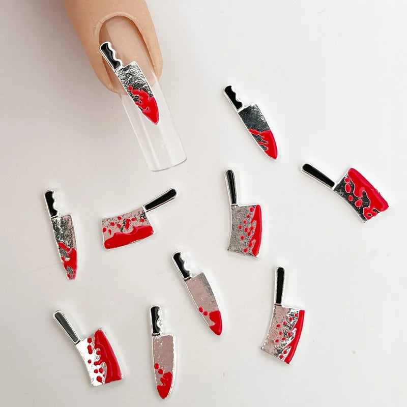 Fake Blood Knife Nail Charms 3D Rhinestone Decor for Nail Art DIY Jewelry