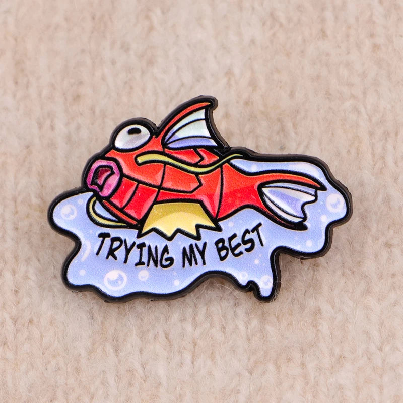 Cute Fish Enamel Pin for Bags and Clothing - Cartoon Anime Brooch for Women Men