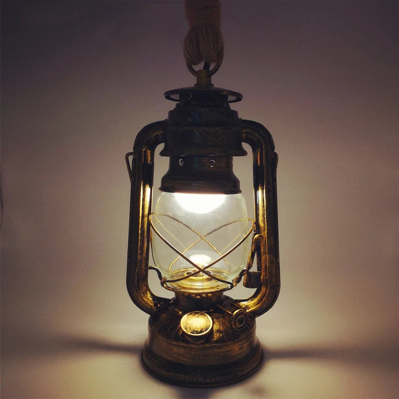 Vintage Industrial Hemp Rope Pendant Light E27 Hang Lamp for Home & Bar