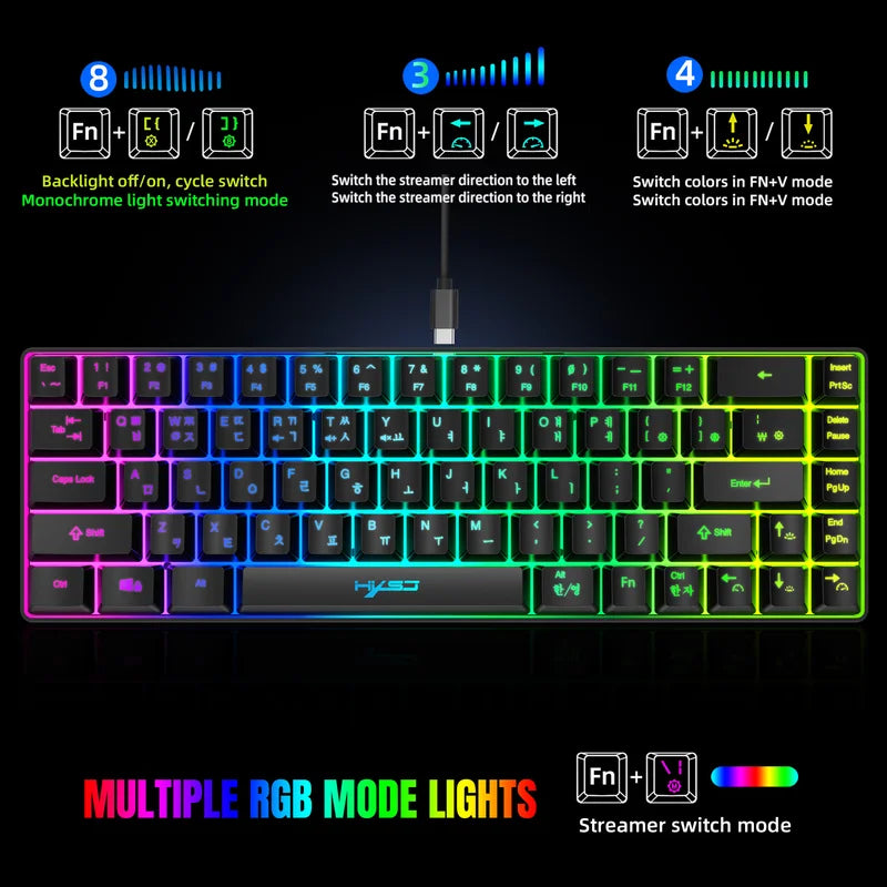 68-Key Wired Gaming Keyboard with RGB Backlight for Windows Laptops & PCs
