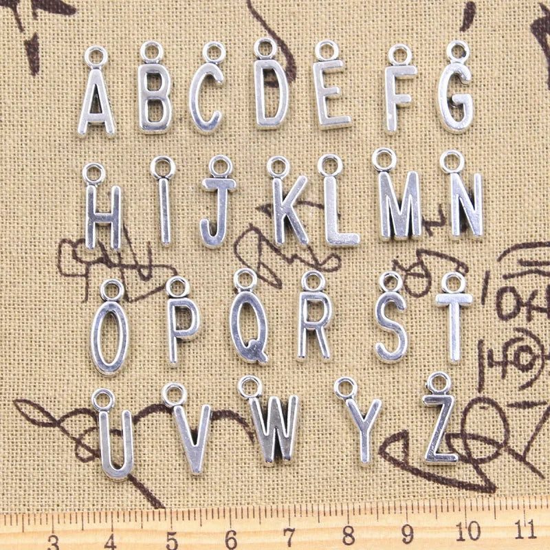 26pcs Alphabet Letter Charms Jewelry Making Pendants Antique Silver