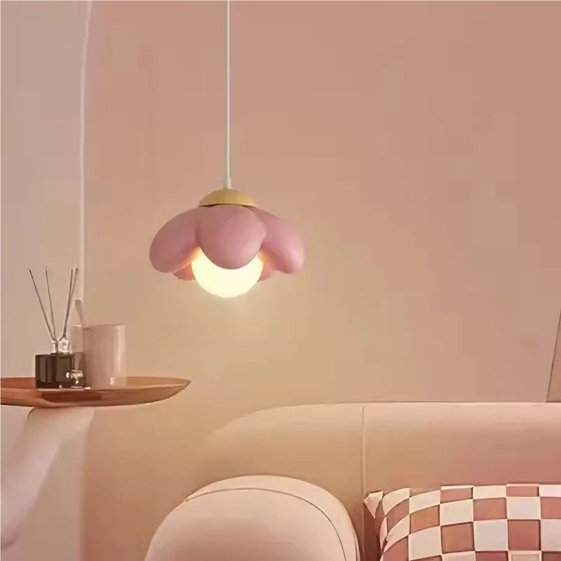 Modern Pink Flower Shaped Resin Pendant Lamp with G9 Bulb for Bedroom Living Room