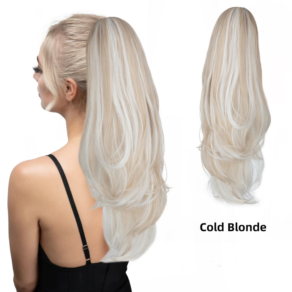 Synthetic Claw Clip-In Ponytail Extensions for Women - Long Hairpiece, Silky Straight