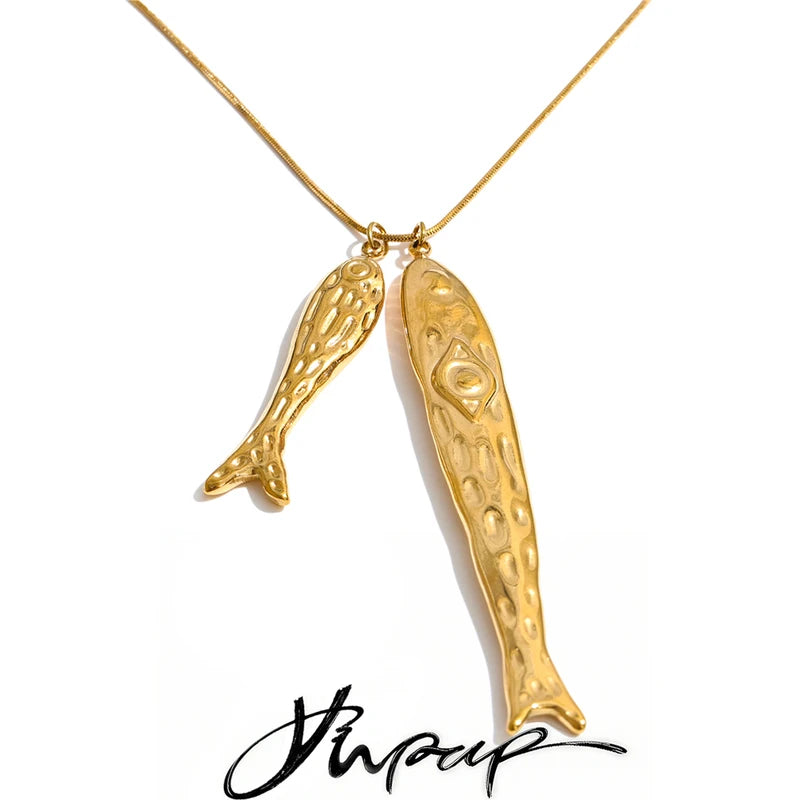 Ocean Series Fish Pendant Necklace 80cm Stainless Steel Waterproof Jewelry