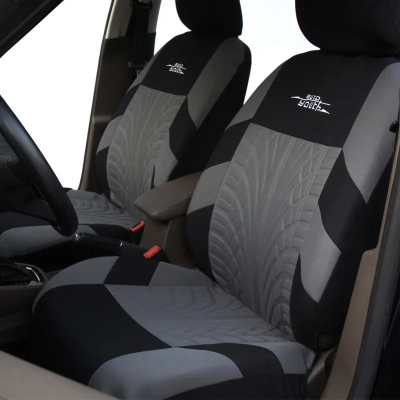 Universal Car Seat Cover Set with Tire Track Pattern - Protect & Style Interior