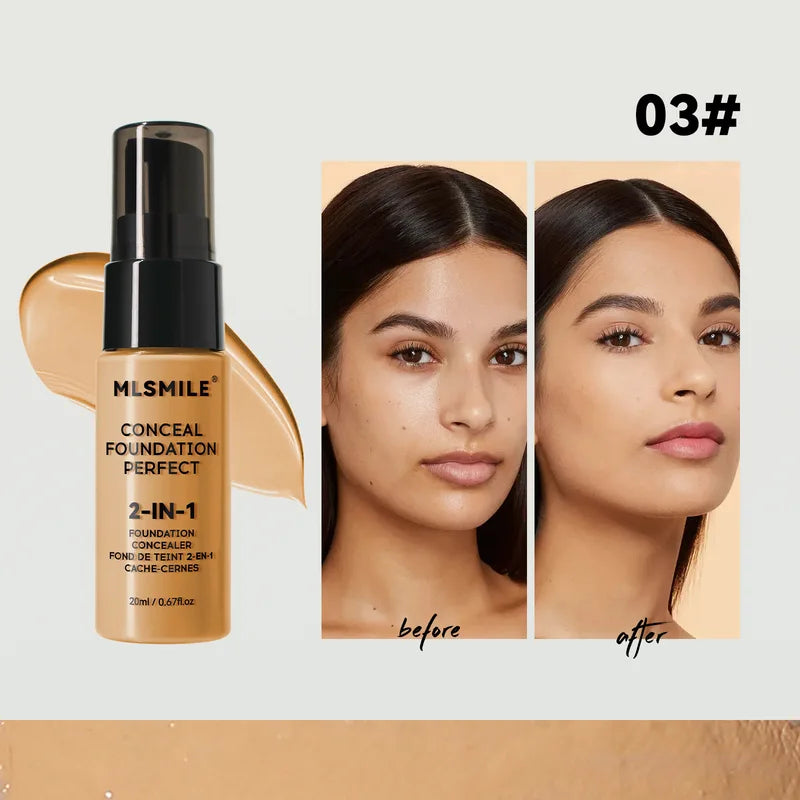 2-in-1 Oil Control Liquid Foundation & Concealer Full Coverage Waterproof Makeup