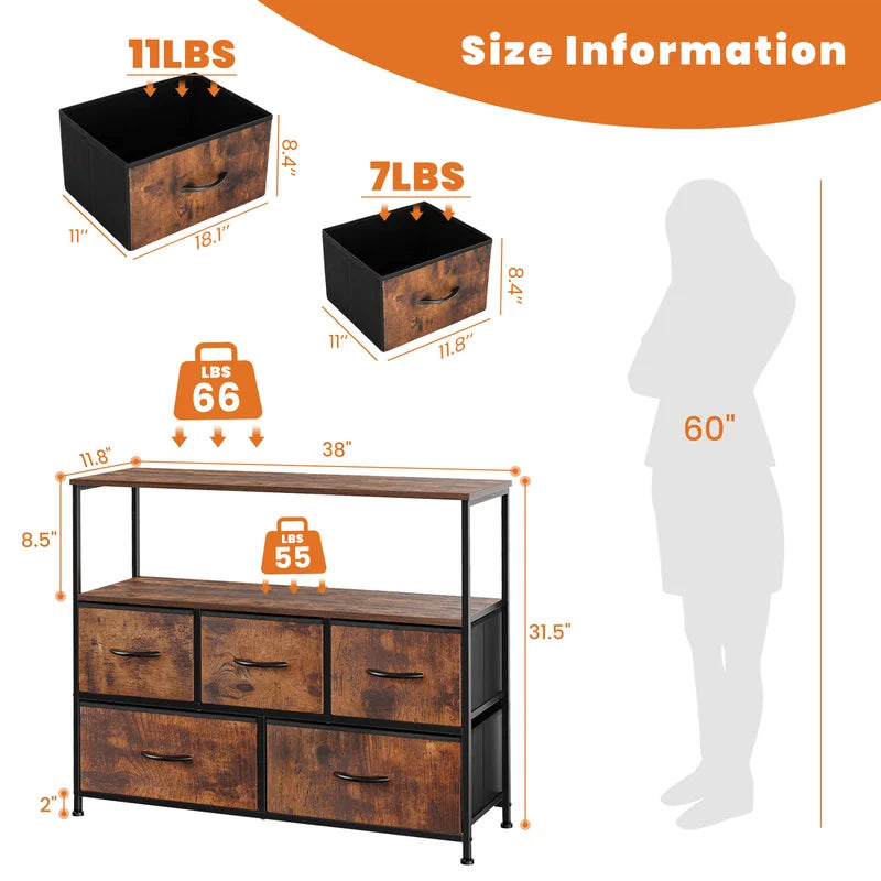 Multifunctional Shoe Cabinet with 5 Fabric Drawers - Space Saving Home Organizer