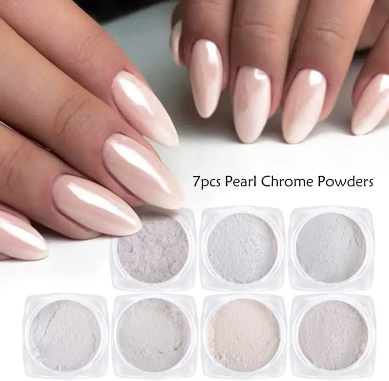 7 Colors Nail Powder Set - Holographic Mirror & Pearlescent Chrome Dust