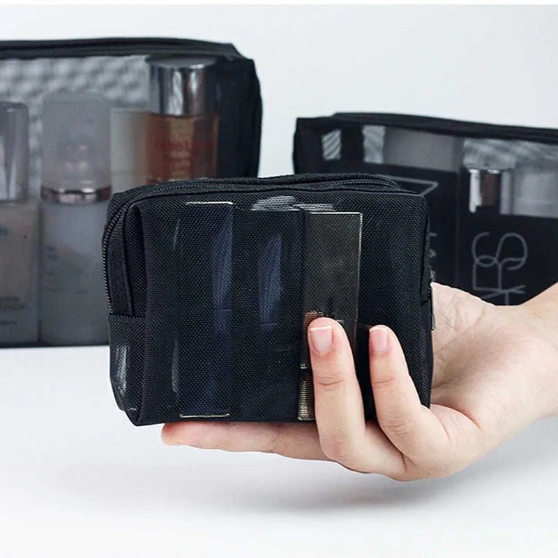 Mesh Makeup Bag Set for Travel - Portable Cosmetic Organizer for Women