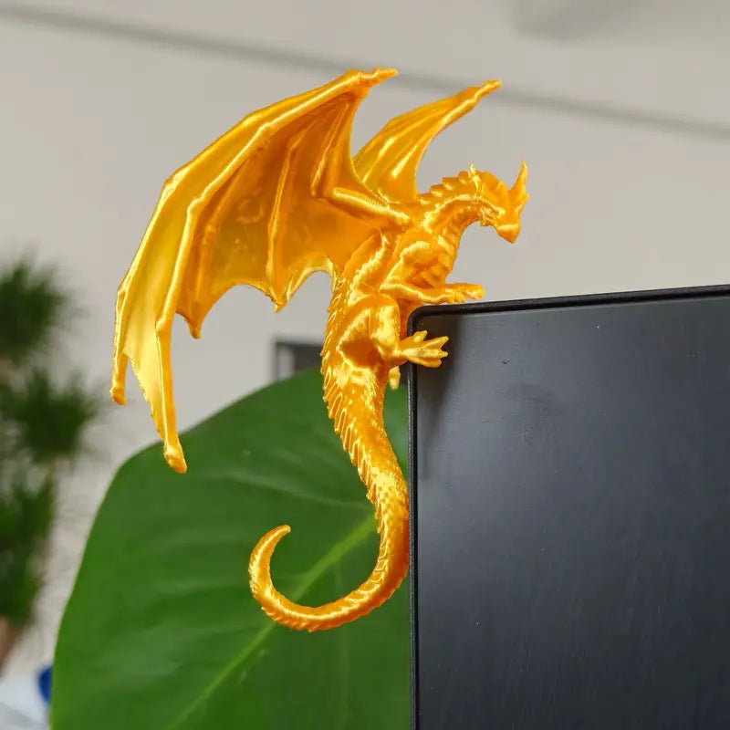 3D Printed Fantasy Dragon Monitor Edge Figurine Desk Decor Gift