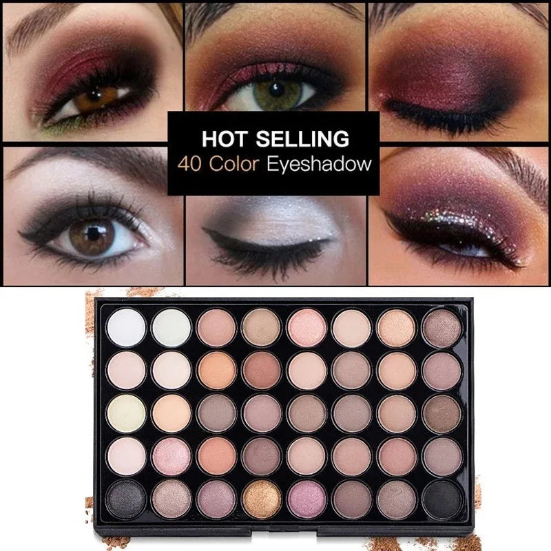 40 Color Eyeshadow Palette - Matte & Shimmer, Vibrant Nude and Chocolate Shades