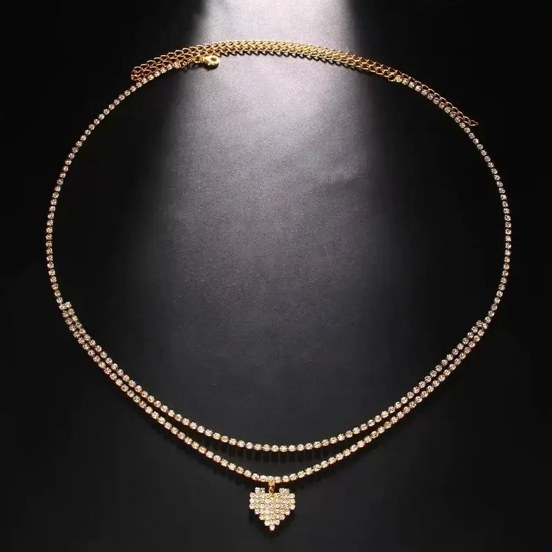 Luxury Rhinestone Double Chain Water Drop Waist Body Jewelry for Women Crystal Belly Chain