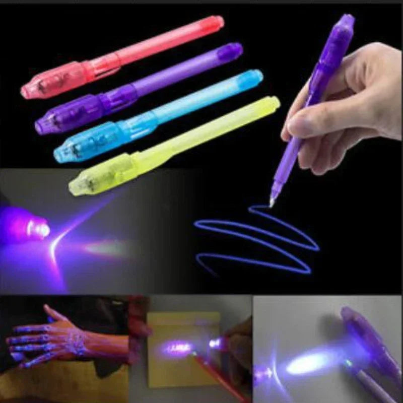 4-Pack Invisible Ink Pen Set with UV Light for Kids Drawing & Learning