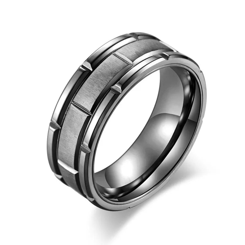 Matte Groove Men's Stainless Steel Wedding Ring - Unique Party Jewelry