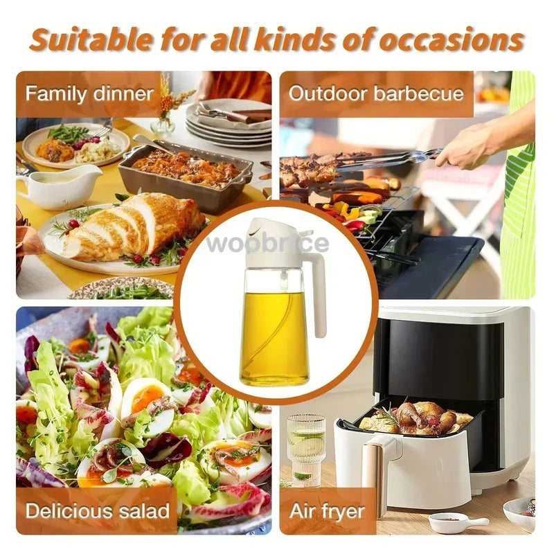 2-in-1 500ml Refillable Oil Spray Bottle with Adjustable Nozzle for Cooking & Baking