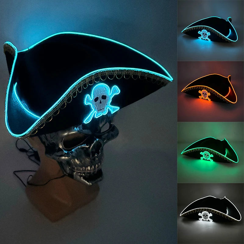 LED Pirate Hat with Light Up Skull Pattern for Costume Party Halloween Cosplay