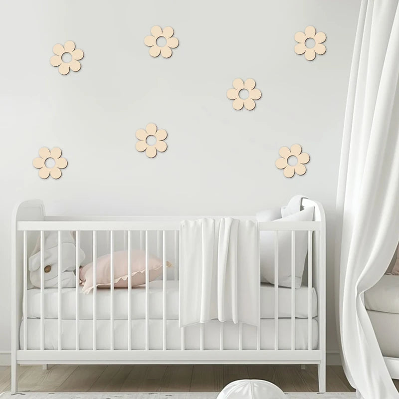 Wooden Flower Cutouts - Reusable Wall Decor for DIY Crafts Baby Room