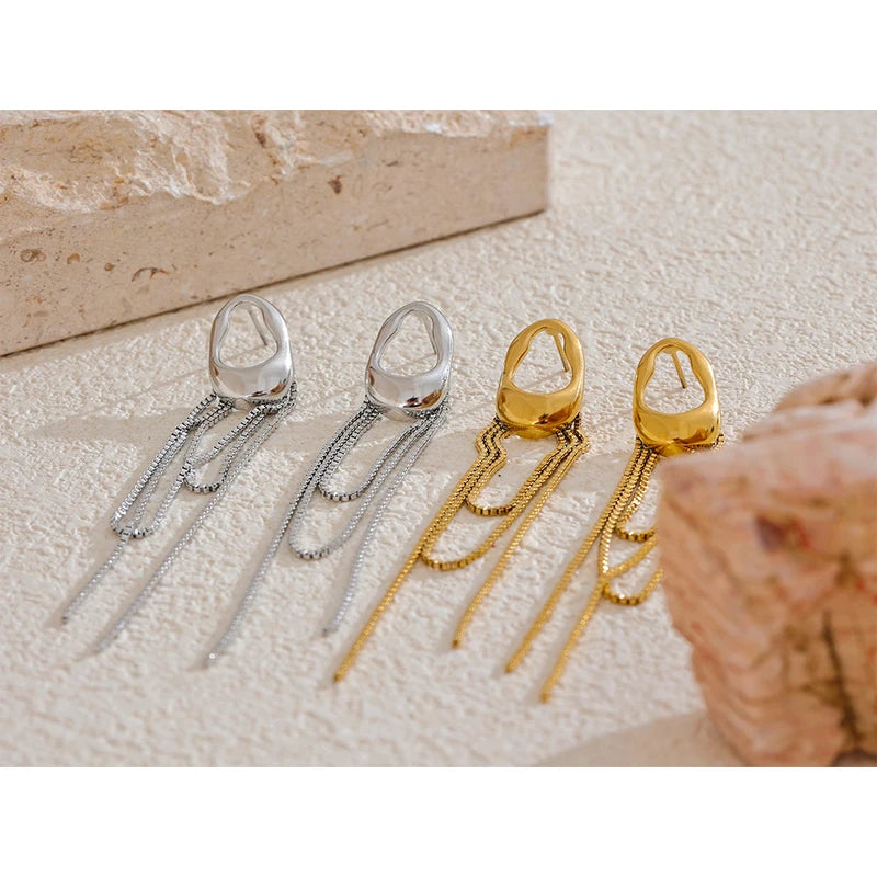 Geometric Tassel Chain Drop Dangle Earrings for Women - Waterproof Jewelry Gift