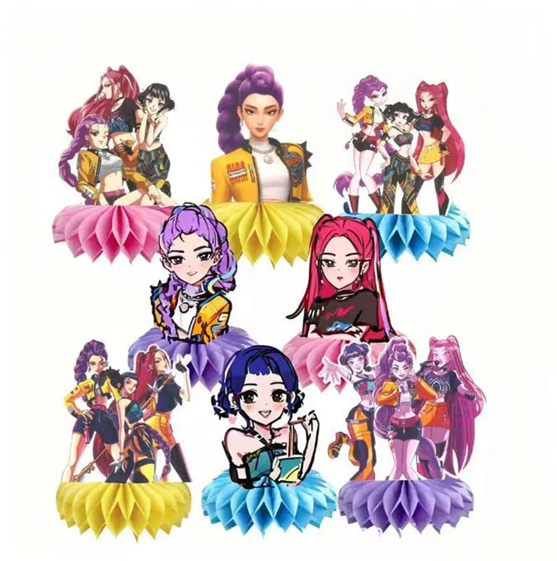 8pcs Girls Anime Figures Decorations Kids Birthday Party Honeycomb Ornaments