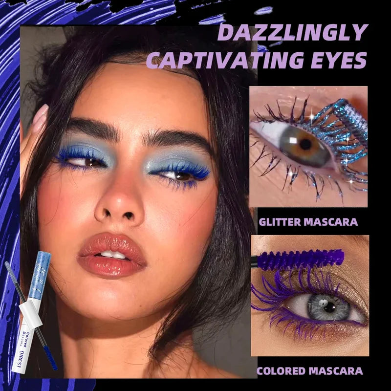 2-in-1 Glitter Colored Mascara - Waterproof Voluminous Eyelash Makeup