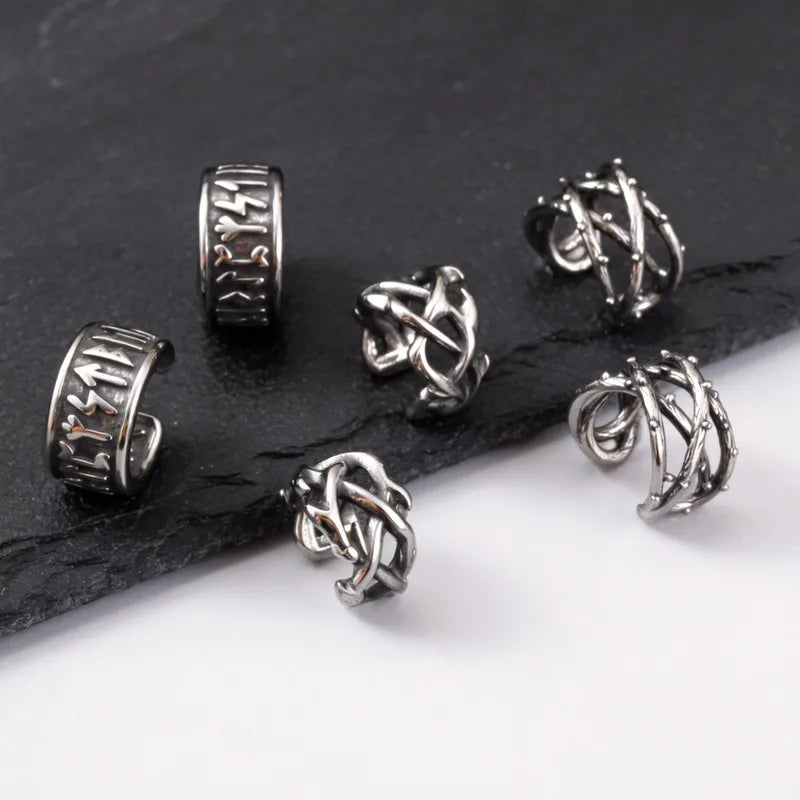 Vintage Punk Viking Clip Earrings for Men Boys - Hypoallergenic Stainless Steel No Piercing Ear Cuffs - Gift for Dad & Him
