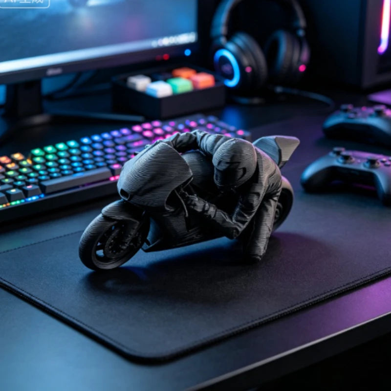 Mini Racing Motorcycle Rider Figurine - 3D Printed Desk Ornament & Gaming Decor
