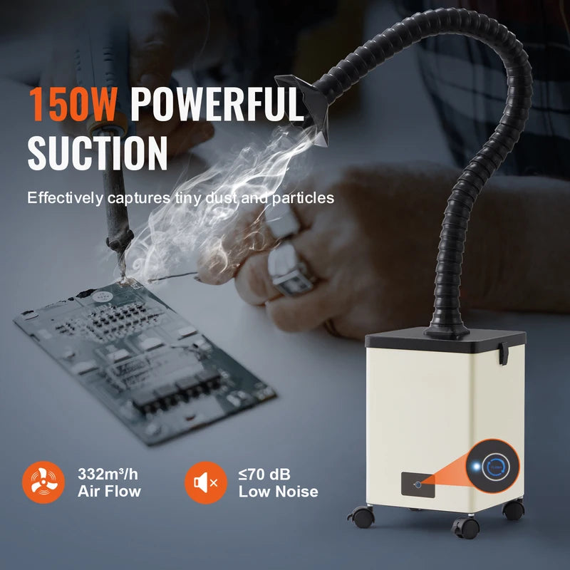 Solder Fume Extractor 100W/150W Smoke Purifier with 3-Layer Filtration