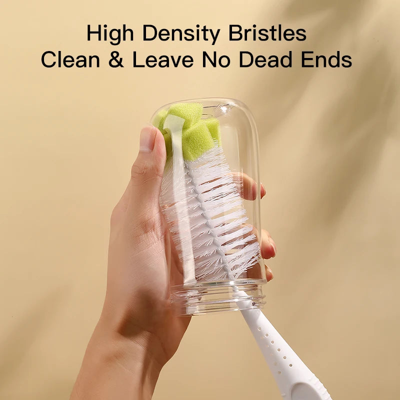 Baby Feeding Bottle Nipple & Pacifier Brush Set with Suction Cup - 2 in 1 Cleaning Tool
