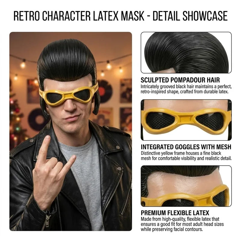 Vintage Rockabilly Elvis Half Face Mask Latex Costume Accessory for Halloween & Cosplay
