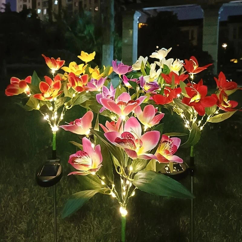 Solar LED Orchid Ground Light Outdoor Garden Lawn Lamp for Wedding Patio Decor