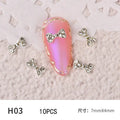 10PCS Bow Nail Charms Set - Super Flash Zircon, Silver Butterfly & Diamond Bows for Nail Art